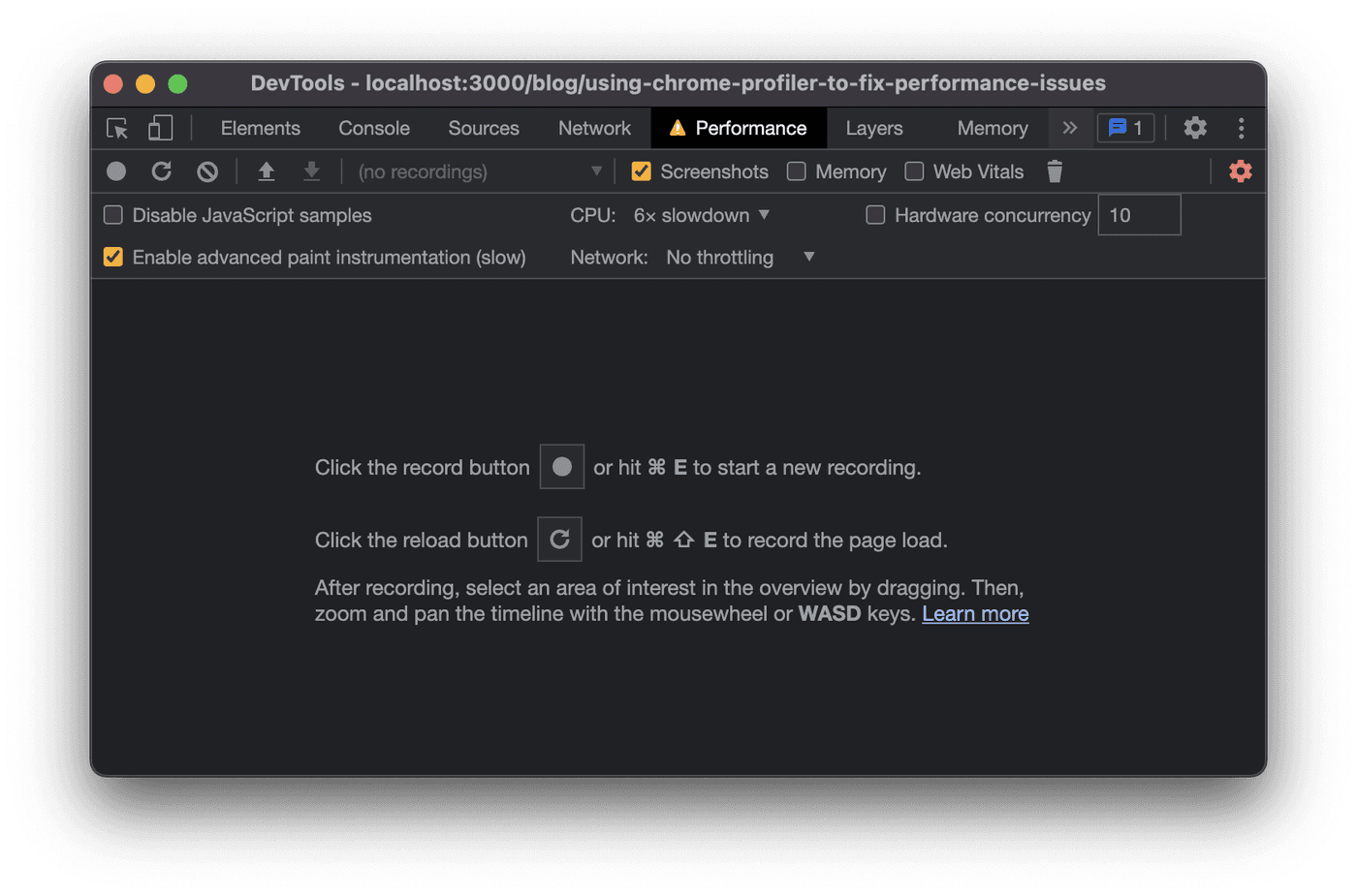 Chrome DevTools performance panel