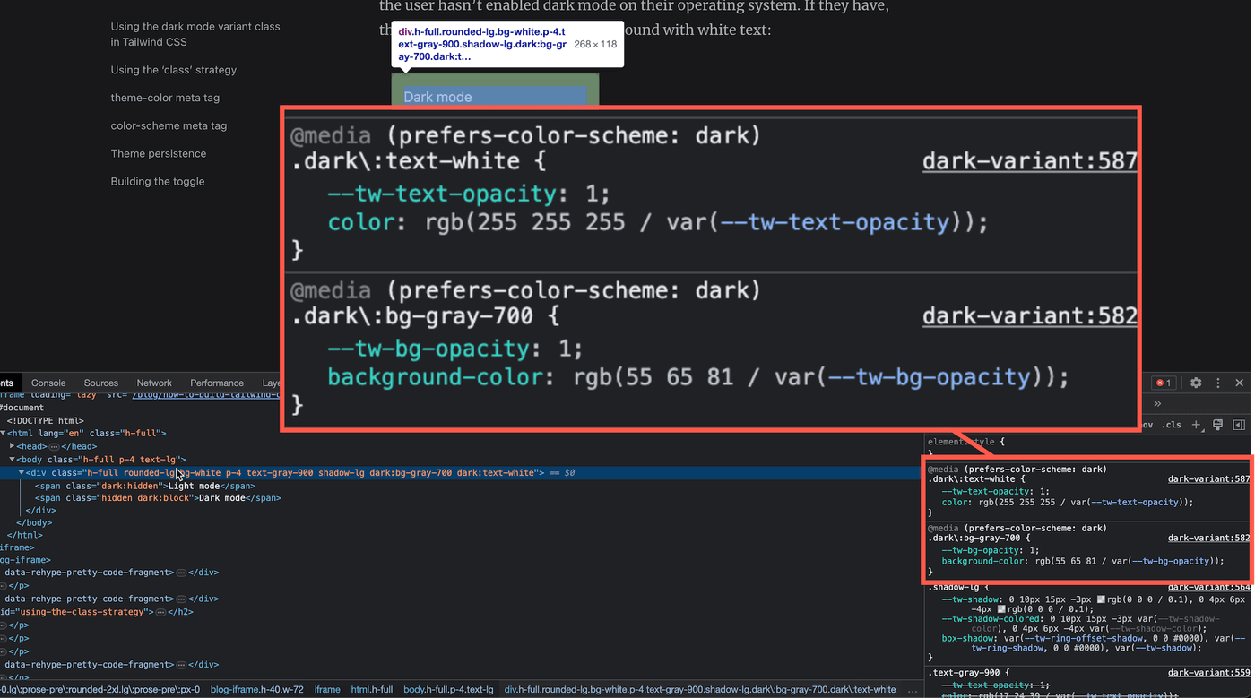 Prefers media query screenshot
